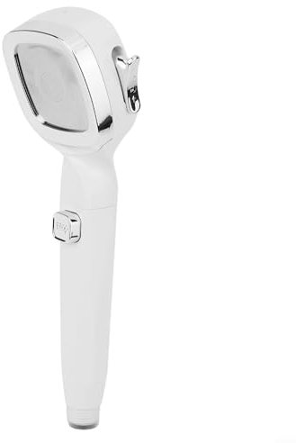 Soffione doccia ad alta pressione con 4 modalità, pulsante OnOff, spruzzatore filtrato integrato per spa come doccia (bianco)