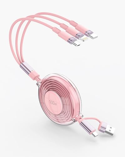 100W USB C Multi USB Kabel, 3 in 2 USB Kabel Einziehbares Schnell USB iPhone Ladekabel Mehrfach Micro USB Typ C iPhone Port Anschlüsse für iPhone 15 14 13, Tablets, Samsung, Google, LG-1.2M (3 in 2)