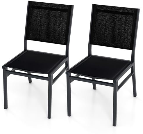COSTWAY 2er Set Gartenstühle Alu, wetterfeste Terrassenstühle mit atmungsaktivem Sitz und Rückenlehne, leichte Balkonstühle ohne Armlehnen, bis 150 kg belastbar, für Garten, Balkon, Terrasse