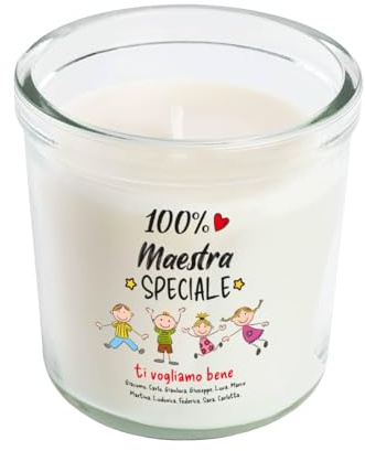 100% Masetra Speciale Candela profumata in vetro Vaniglia/beige chiaro con Stampa personalizzata per Maestre Idea regalo Natale fine anno scolastico Scuola Insegnanti Asilo Elementari