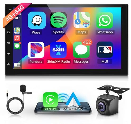 4G+64G Wireless Carplay Android 13 Autoradio 2 Din mit Android Auto GPS Navi WiFi 7 Zoll Touchscreen Autoradio mit Mirror Link Bluetooth FM/RDS/32EQ/AI DSP/DAB/OBD/DVR Lenkradsteuerung Rückfahrkamera