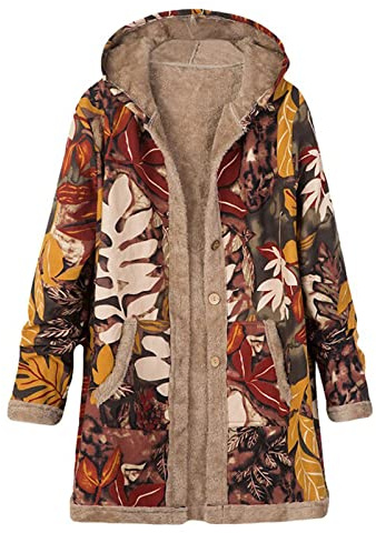 Keepink Winter Coats for Women UK Clearance Plush Thermal Buttons Long Outerwear Vintage Ethnic Floral Print Jackets Casual Linen Hoodies Warm Fleece Lined Trench Coat Plus 8-22