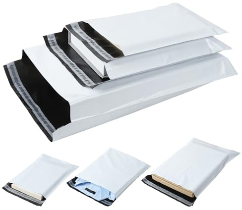 AiQInu 30 Stück Versandumschläge, Wasserdichte Versandtaschen Plastik Warensendung Pakete, Versandtasche Blickdicht Selbstklebend - Weiß