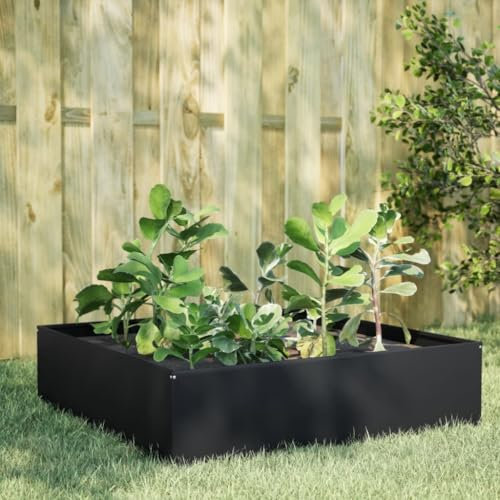 Xichuzi Hochbeet Schwarz 100x100x25 cm Stahl, Palettenrahmen, Hochteich, Gemüsebeet, Kräuterregal Balkon, Blumenbeet, Kräuterspirale, Tomatenbeet, Pflanzhochbeet - 851031