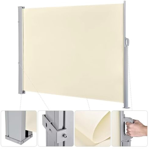 Sichtschutz für Garten, Aluminium, Seitenmarkise, 180 x 400 cm, einziehbar, Sonnenschutz, Windschutzscheibe für Balkon und Terrasse, ideale Lösung für den Außenbereich, Beige, 200 x 350 cm