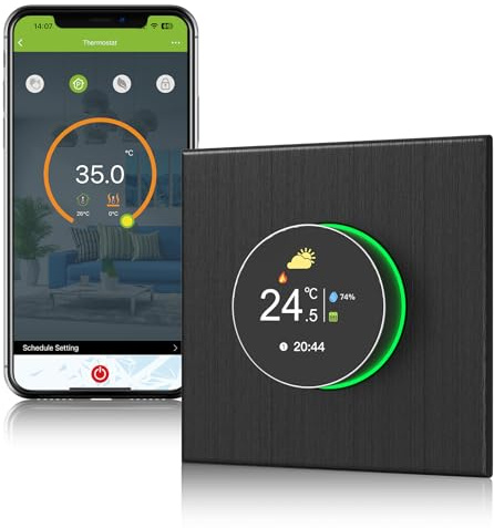 Termostato WiFi para caldera de calefacción, 2025, termostato termostático, interruptor giratorio WiFi y pantalla inteligente, compatible con Alexa Google Home, compatible con control remoto y