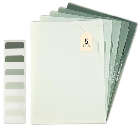 Luxoraiova 5 Stück Dokumententasche A4, Wasserdichte Dokumentenmappe A4 Mit Etiketten, Mappen für Dokumente Organisieren, Bürobedarf, Hausaufgaben (Farbverlauf Grün)