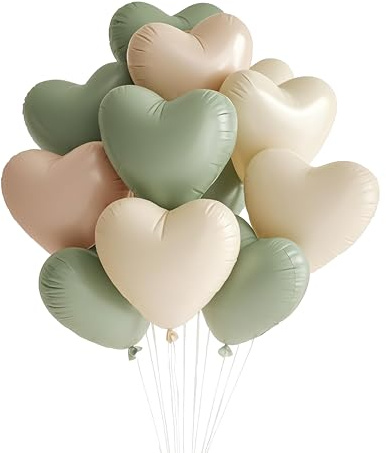 FloraVigo 27 herzförmige Luftballons, Helium ballons mit Band für Geburtstag, Hochzeit, Valentinstag, Feiertagsparty-Dekoration (grün weiß gebrannt)
