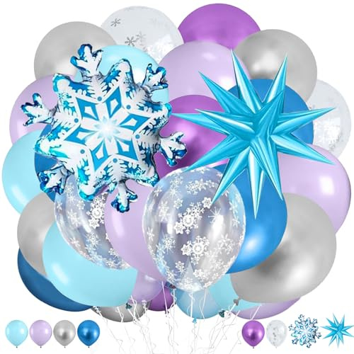 37 Stück Luftballons Geburtstag, Blau Silber Violett Ballons Stern Folienballon Schneeflocken Luftballon, Helium Ballon Schneeflocke Party Ballons für Geburtstag Babyparty Weihnachten Party Dekoration