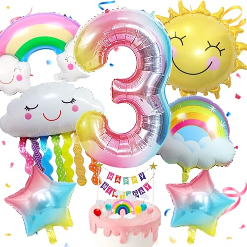 AUNGKWANG Regenbogen Deko Kindergeburtstag, 1/2/3/4/5 Jahr Regenbogen Luftballons Geburtstagsdeko, Mit Kuchen Plugin, FolienballonRegenbogen, für Jungen Mädchen Geburtstag Party Dekoration