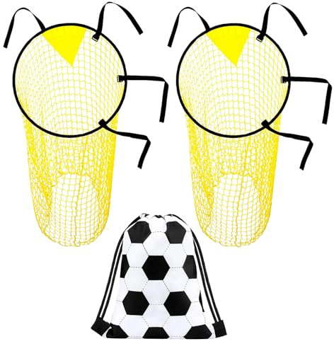 2 Fußballtor Zielnetz Gelb mit Fußball Aufbewahrungstasche 45×59cm Fussball Tor Net Top Bins Fussballtore Rucksackbeutel mit Doppelter Schulterseilbindung Fussballnetz Zubehör für Kinder Erwachsene