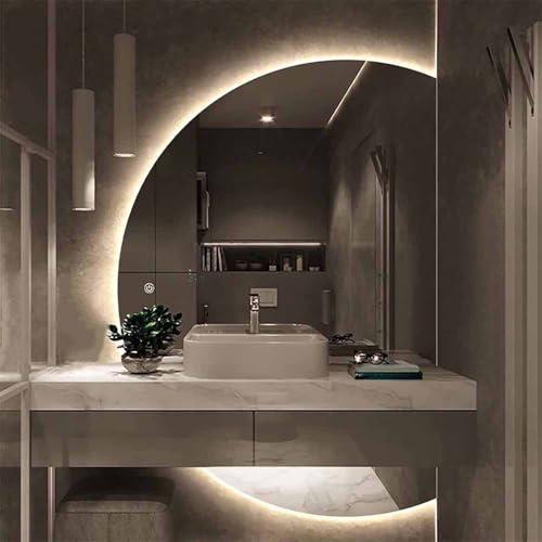 HanDpi Grande Specchio da Parete a Mezzaluna da 43/47/51 Pollici, Specchio da Bagno antiappannamento a LED dimmerabile in 3 Colori, Decorazione per la casa semicircolare retroilluminata per Ingres