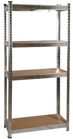 shine planet 4 Tier Garage Shelves Metal Storage Shelves, Heavy Duty Shed Storage Racking for Warehouse Workshop Office 75x30x150cm