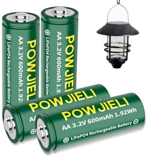 POWJIELI 3.2V AA LiFePO4 Akku 600mAh, Wiederaufladbare AA Batterien mit Langer Lebensdauer für Solarleuchten, Außenbeleuchtung（AA-3.2v-600mAh）