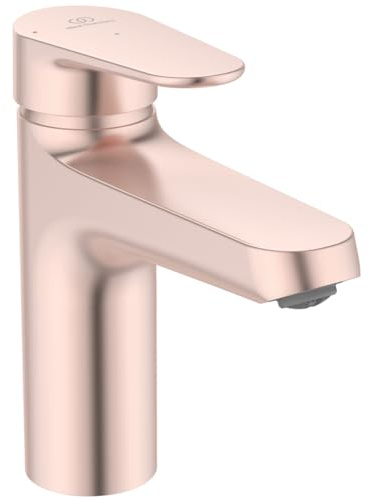 Ideal Standard Alu+ Waschtischarmatur, Auslaufhöhe 99 mm, wassersparender Wasserhahn Badezimmer, mit Ablaufgarnitur, frei von Chrom & Nickel – Rosé (46 x 156 x 160 mm)