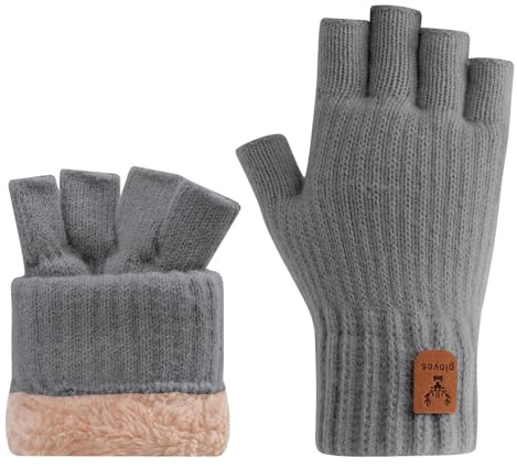 Risipu Fingerless Gloves for Women Men Winter Thermal Half Finger Glove with Fleece Lining Soft Warm Knit Gloves for Ladies Outdoor Working (Light Grey)