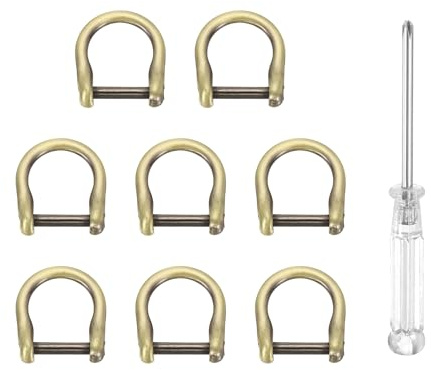 sourcing map 8pcs D-Rings Screw in Shackle 1/2 Metal Horseshoe U Shape Semicircle D Ring Purse Key Holder with Screwdriver for DIY Leather Craft Keychain Collar Accessories, Gold Black Brush