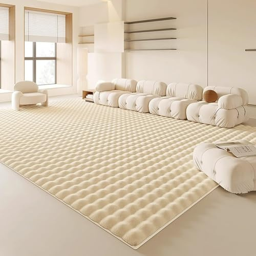 RBQIZVW Hochflor Teppich Wohnzimmer 200×260 cm,Creme weiß Flauschiger Weichen Teppich Schlafzimmer Teppiche, Modern Shag Plüsch Wohnzimmerteppich Bettvorleger Teppiche rutschfest für Kinderzimmer