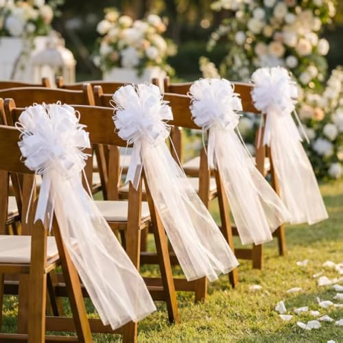 YIGOOWN Autoschmuck Autoschleifen Hochzeit Weisse Geschenkschleifen Auto Hochzeitsdeko Schleifenband mit 4* Tüll Geschenk Schleife für Hochzeit Geburtstag Weihnachten Party Deko (8 Stück)