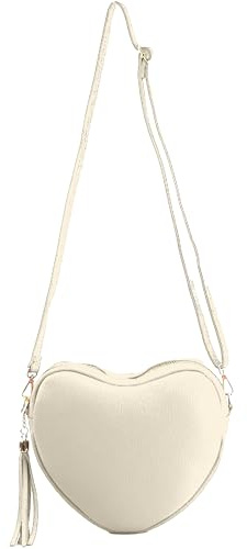 modamoda de T267 Damen Leder Herzförmige Umhängetasche Schultertasche, handmade in Italy (Creme)