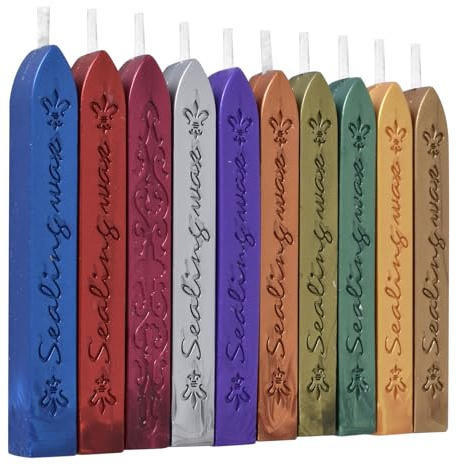 Siegelwachs Stäbe mit Docht, 10 Stück Wachssiegel Wachs, Vintage Wachsstäbchen DIY für Karten, Geschenkbox, Brief, Umschlag, Wein Verpackung, Hochzeit, Weihnachten, Einladungen (Dunkle Mischfarben)