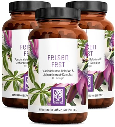 NATURTREU® Johanniskraut Baldrian Passionsblume Kapseln hochdosiert | Vergleichssieger * - St Johns Wort mit Folsäure & B12 - Vegan - 270 Kapseln