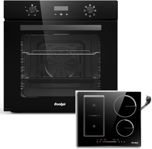 Cooksir Four Encastrable 60CM avec Prise, 60 Litres, 2000W, 7 Fonctions, Bouton Rotatif+Cooksir Plaque Induction 4 Feux avec Prise, Induction Encastrable 60cm, 3500W, Zone Combinée