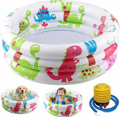 Pataugeoire gonflable avec pompe à pied, 90 cm, motif dinosaure, pataugeoire pour enfant