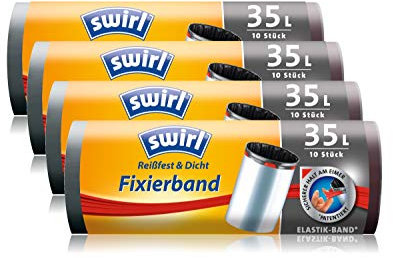 Swirl Fixierband-Müllbeutel, 35 Liter, 4 Rollen mit je 10 Beuteln, Anthrazit