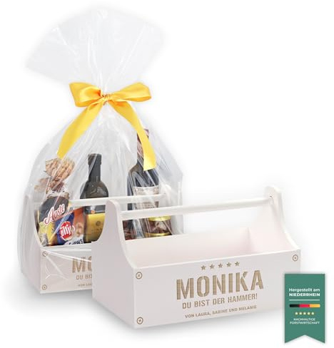 LAUBLUST Große Werkzeugkiste Hammer Motiv - Personalisiert mit Individueller Wunsch-Gravur - 34 x 18 x 20 cm, Weiß, FSC® | Geschenkkiste - Geschenk-Verpackung | Aufbewahrungskiste | Flaschen-Korb