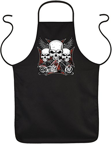 Geile-Fun-T-Shirts Herren Grillschürze - Chopper mit Totenköpfen - Biker Küchenschürze Kochschürze für Männer schwarz lustiges Geschenk zum Geburtstag oder Vatertag