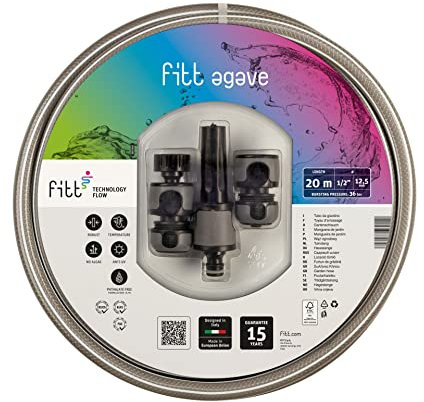 FITT Agave 1/2 (12,5 mm) Tubo 20m e Kit Accessori - Tubo Acqua per Irrigazione da Giardino, Robusto, per Uso Frequente con Lancia e Raccordi
