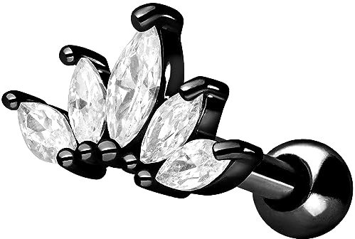 PIERCINGLINE Ohrpiercing Chirurgenstahl Lotusblüte Piercing Ohr-Stecker Helix Tragus Schwarz