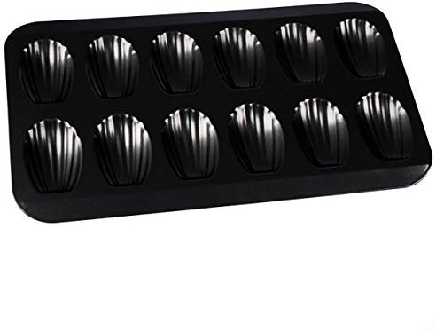 Molde antiadherente Madeleine Pan 12-tazas Heavy Duty Shell forma hornear pastel bandeja (negro)