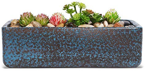 Fivepot 28CM Terracotta Succulent Planter Pot with Drainage Hole Rectangular Flower Pot for Infoor Plants Shallow Bonsai Planter Pot for Cactus Herb Snake Plants Blue