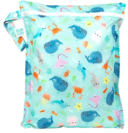 Bumkins Borsa bagnata impermeabile, lavabile, riutilizzabile per viaggi, spiaggia, piscina, passeggino, pannolini, vestiti sporchi, costumi da bagno bagnati, articoli da toeletta, 12 x 14 cm, Ocean
