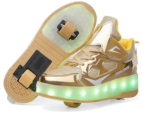 YongerYong Scarpe con Rotelle Pattini LED Luce per Ragazzi e Ragazze, Scarpe con Automatiche Rotelle Retrattile,Outdoor Multisport Ginnastica Running Sneaker per Bambino