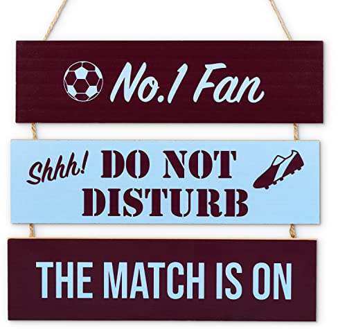 Sass Party & Gifts Football Fan Hanging Sign - Great Gift For Football Fans - Multiple Team Colours Available (Claret/Blue) - Wooden, 3 Tiered Sign With Bold Print - 23.5cm x 25.5cm