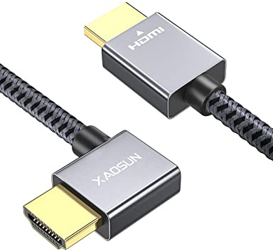 XAOSUN HDMI 2.0 Cable 90 Degree 2M,18Gbps 4K/60Hz High Speed Hdmi Cable Right Angle, Ultra HD, 3D, HDR,Dolby, Compatible with MacBook Pro, Laptop, PS5/PS4, Xbox Series X/S, Fire TV, Monitors (Grey)