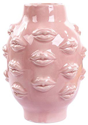 Romehaha Keramik Körper Vase, Lippen Vase, Tischdekoration, Moderne Bauernhaus Dekoration, Blumenvase für Zuhause, Büro, Geschäfte, 16.5x12cm(Pink)