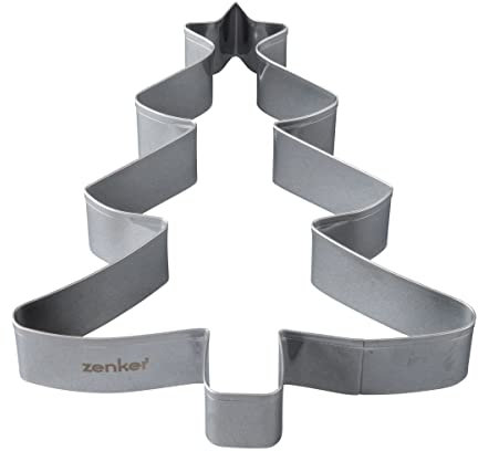 Zenker XL Plätzchen Ausstecher Weihnachten – Weihnachtsbaum Ausstechform für leckere Tannenbaum-Kekse und süße Plätzchen – 2in1 Keksausstecher und Backrahmen aus Edelstahl, Silber