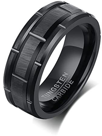 ANAZOZ Ringe Aus Wolfram Herren, Ring Mit Gravur Personalisiert Trauringe größe 67 Schwarz Gebürsteter Ring Breit 8mm