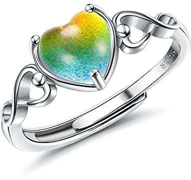 Krfy 925 Sterling Silber Stimmungsringe für Damen Mädchen Einstellbare Handgemachte Herz Solitaire Ring Temperatur-Kontrolle Wechselbare Ring Ändern Farbe Stapelbare Ringe Kind