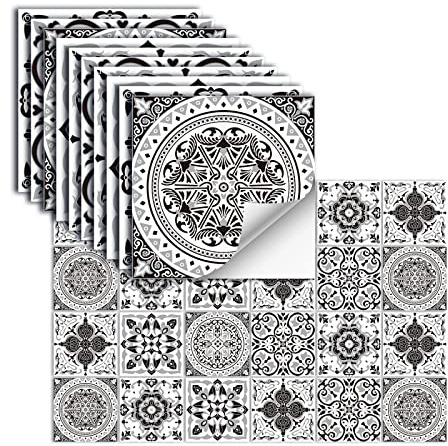 24 Piezas Azulejos Adhesivos Vinilo Autoadhesivo Pegatinas De Pared Impermeables Para Cocina Baño Azulejo Pared Chimenea Armario Pegatinas Decorativas,HZ-40,10x10cm