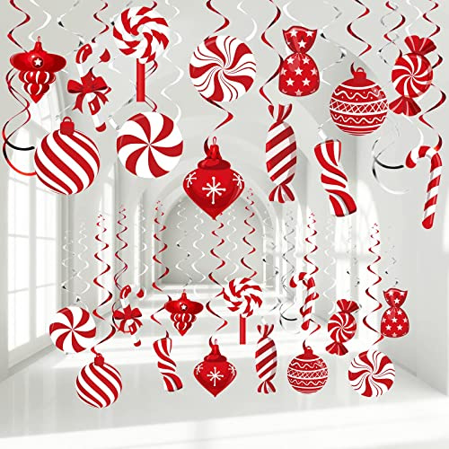 26PCS Ceiling Christmas Decorations, Christmas Hanging Foil Swirl Candy Ceiling Xmas Decor Ceiling Hanging Decorations for Holiday Party Supplies