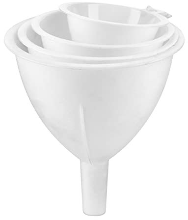 HOMESHOPA Plastic Funnel Set, Pack of 4 Different Sizes Large to Small Kitchen Funnels for Filling Bottles, Jars & Containers, Automotive Oil Funnel for Gas, Lubricants and Fluids, Arts & Crafts-White