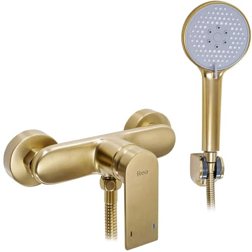 Rea ROBINET DE DOUCHE VERSO GOLD Mitigeur Salle de Bain en Laiton Monocommande Chaude et Froide Réglable (Or)