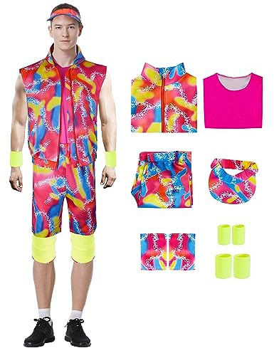 Ubaywey Mann Frauen 80er Jahre Kleidung Hippie Disco Hawaiian Beach Party Kostüm Halloween Retro Kleidung Karneval Cosplay (PINK, XL)