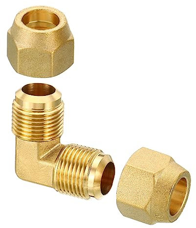 PATIKIL 5/8 x 5/8 Laiton Tuyau Raccord, Flare 90 Degré Coude Tube Raccord Tuyau Adaptateur Connecteur avec Écrou pour Air Climatiseur Réfrigération Plomberie