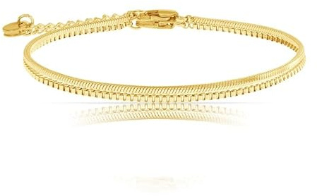 Made by Nami Filigranes Damen Armband aus Edelstahl • Silber Gold Rosé • Minimalistisches Armband • Armbänder für Frauen • Feine Cuban Link Chain Armkette (2er Set Gold)